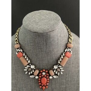 VTG Lucite Statement Necklace Rhinestone Coral Costume Chunky Y2K Casual Dressy